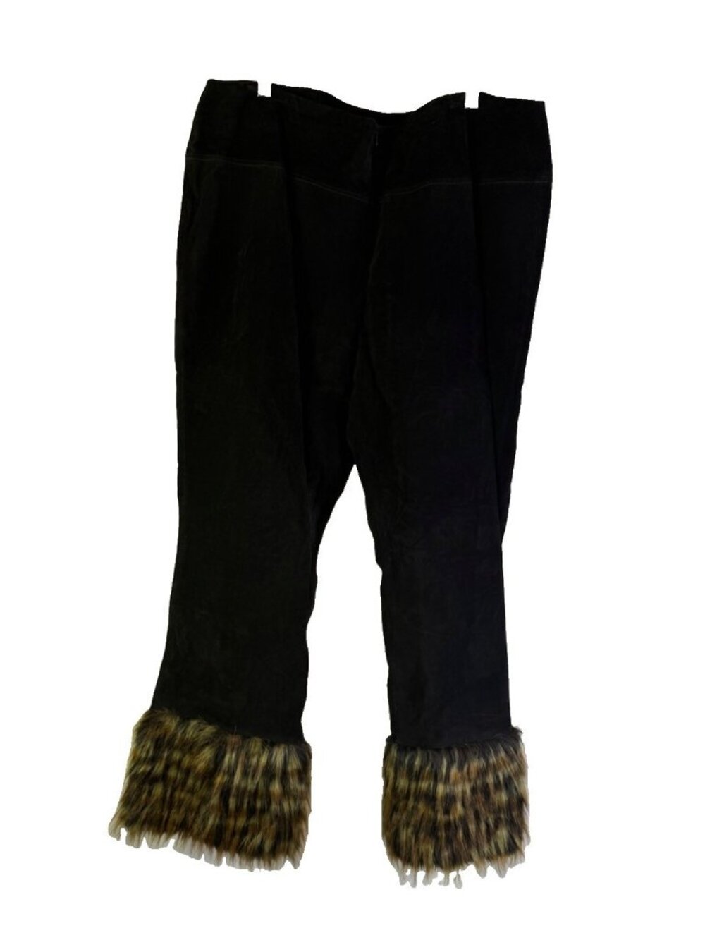 Vintage 90s Suede Leather Pants Faux Fur Cuffs Streetwear Grunge Rave